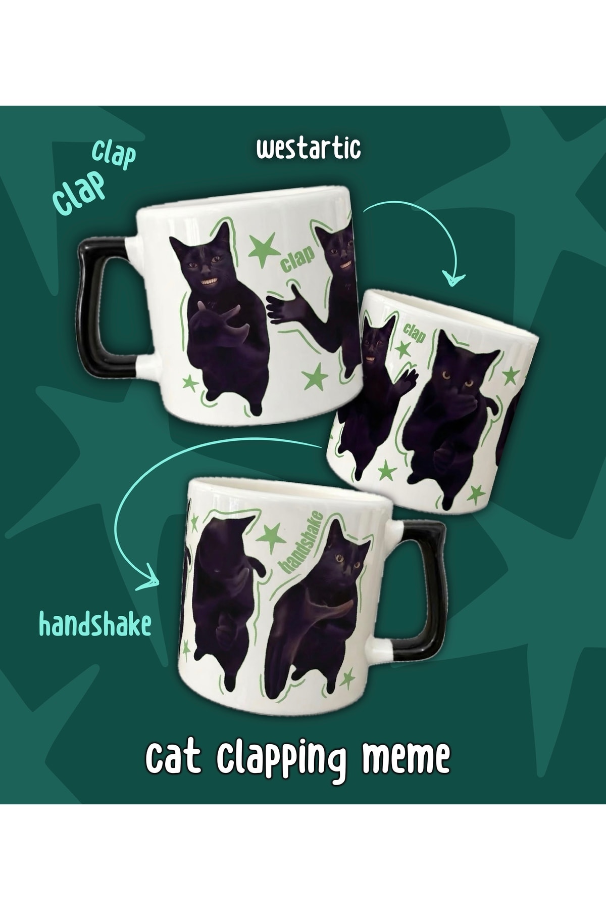 Alkışlayan Kedi Clapping Cat Meme Komik Mizah Kupa Bardak Fincan